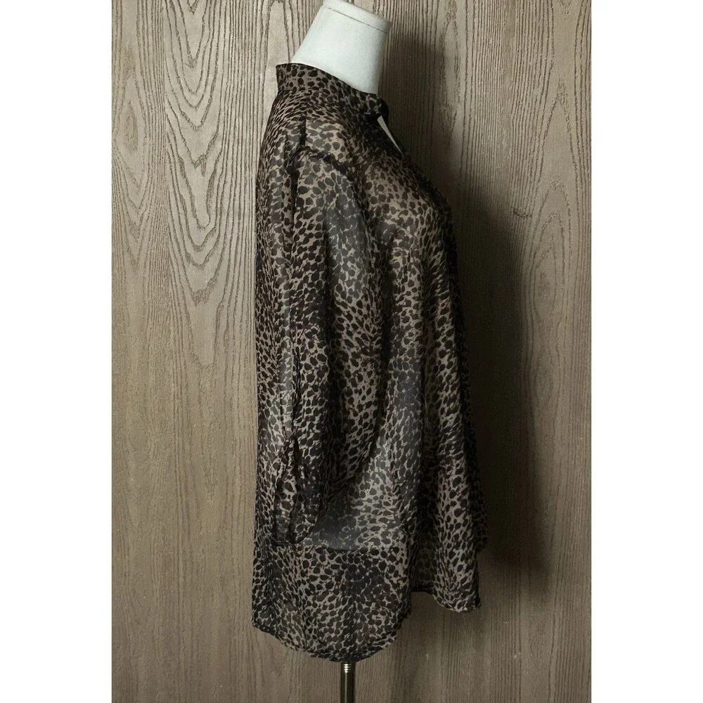 Mix It Sheer Leopard Print Button-Up Blouse in Brown and Black - Picture 4 of 12